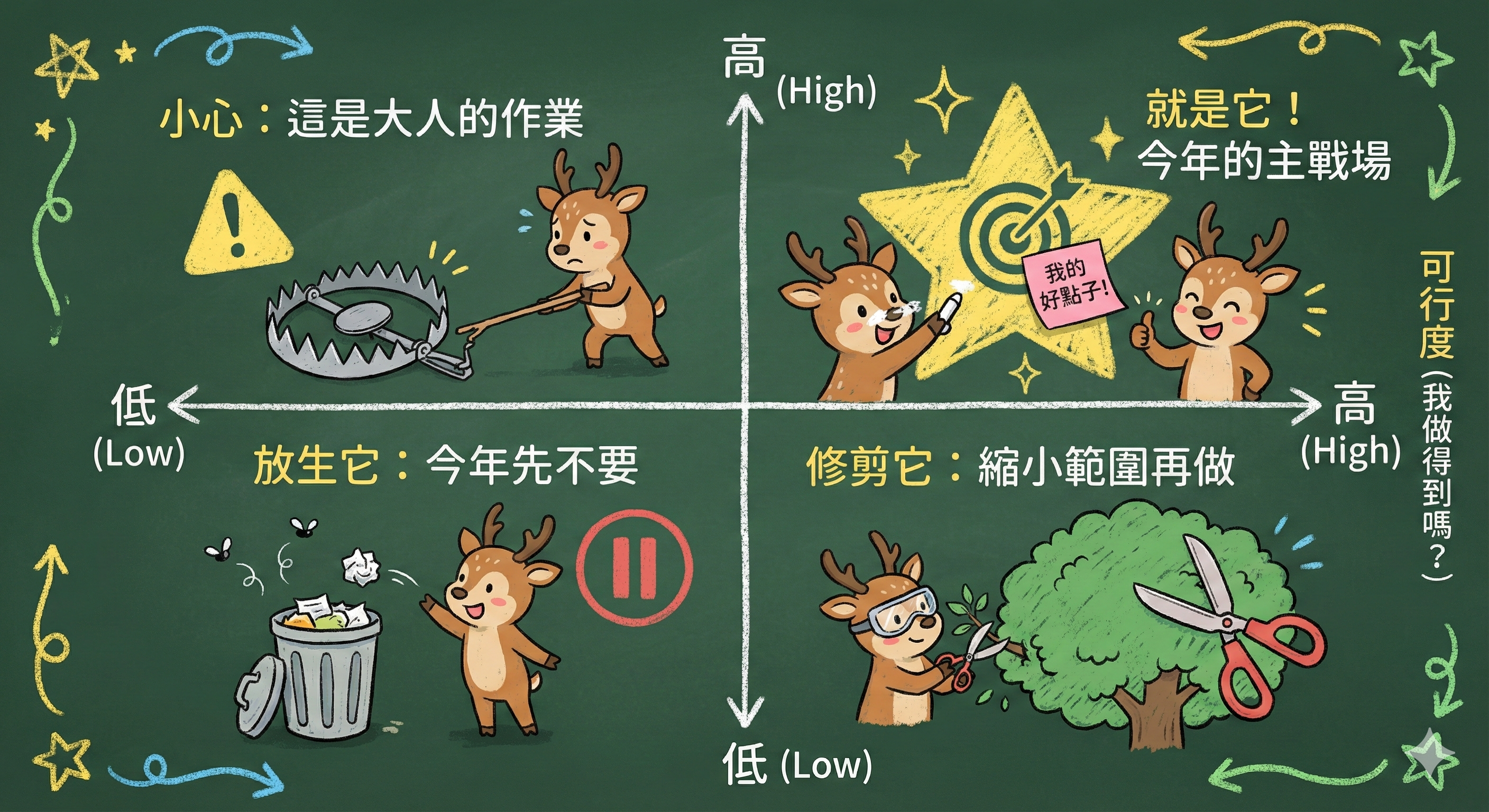 願意度 × 可行度 四格選題陣